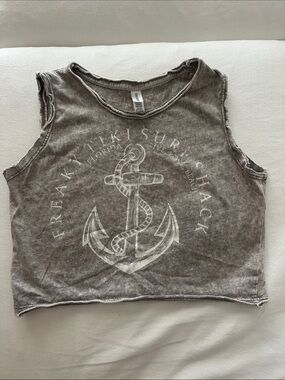 Faded Gray Anchor Crop Tank Top - U.S. Apparel